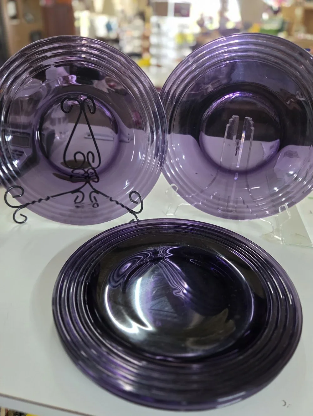 Vintage Hazel Atlas Moderntone Amethyst Glass Dinner Plates - Set of 3